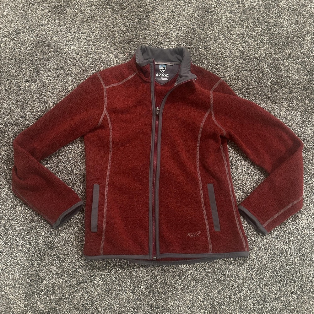 Kuhl Jacket Womens Small Burgundy Alfpaca Fleece Full Zip Thumbholes Outdoor